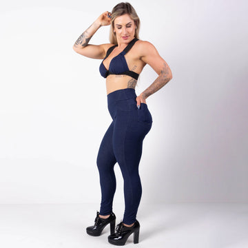Conjunto Fitness Fake Jeans em Viscose Calça com Bolso e Top | Ref: 6.6.0104-3146