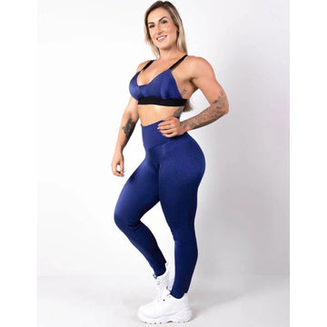 Conjunto Azul Marinho em Poliamida Texturizada Calça Cintura Alta e Top | Ref: 6.6.0107-18