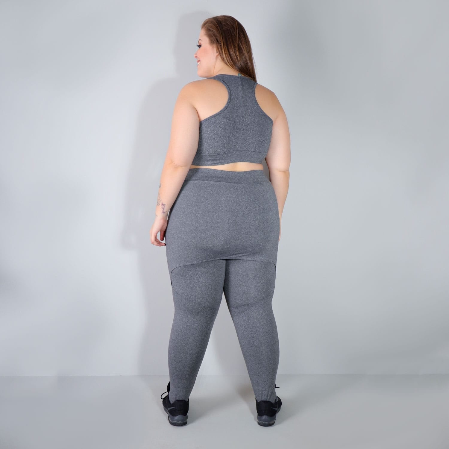 Conjunto Fitness Plus Size Mescla com Cropped e Calça Tapa Bumbum | Ref: 8.8.0036-03