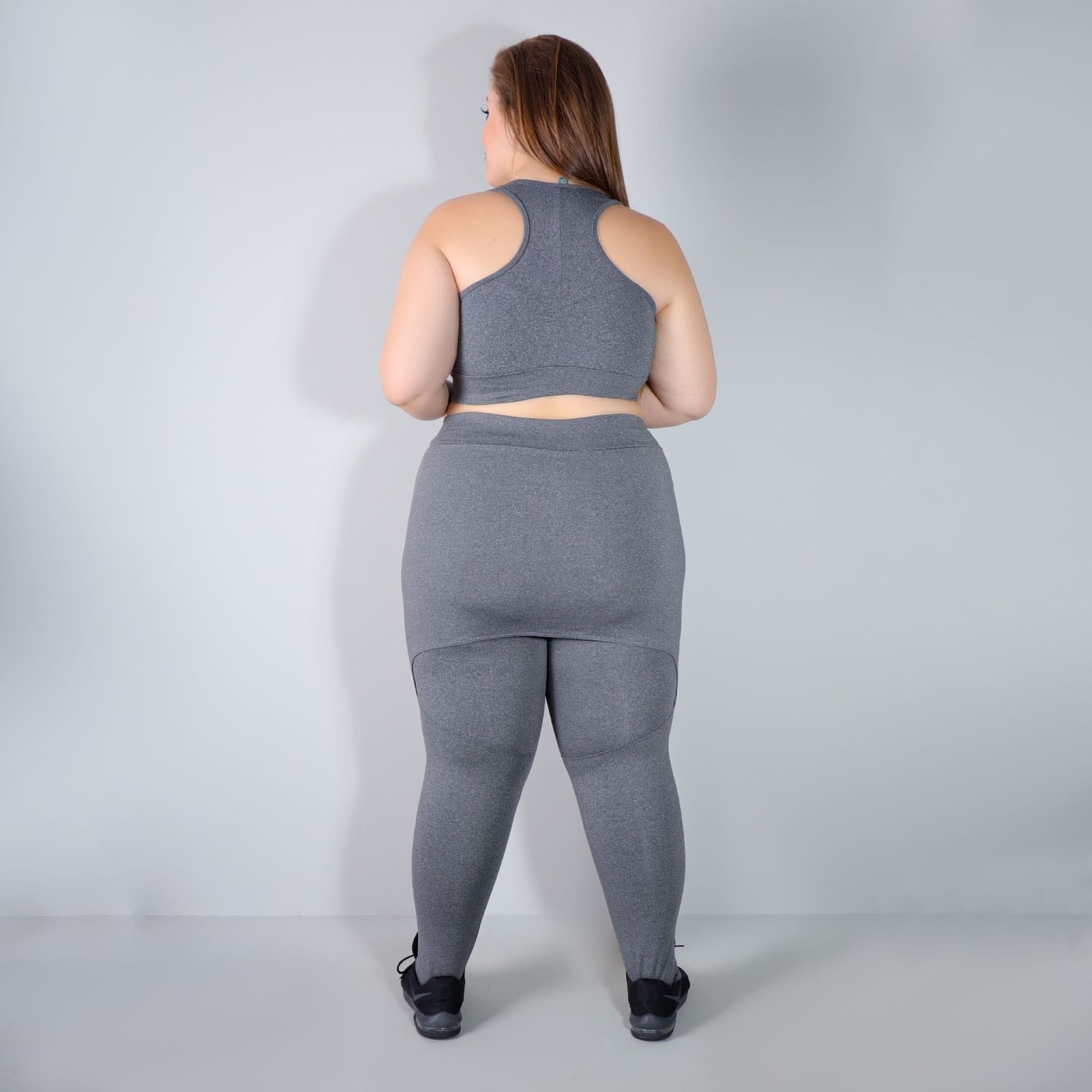 Conjunto Fitness Plus Size Mescla com Cropped e Calça Tapa Bumbum | Ref: 8.8.0036-03