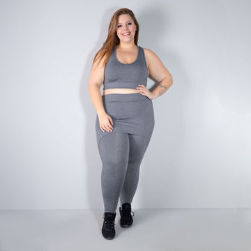 Conjunto Fitness Plus Size Mescla com Cropped e Calça Tapa Bumbum | Ref: 8.8.0036-03