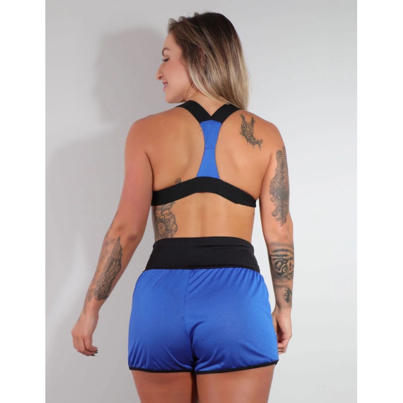 Conjunto Fitness de Dry Fit Azul Bic com Top e Short com Bolsos | Ref: 8.8.0118V-20