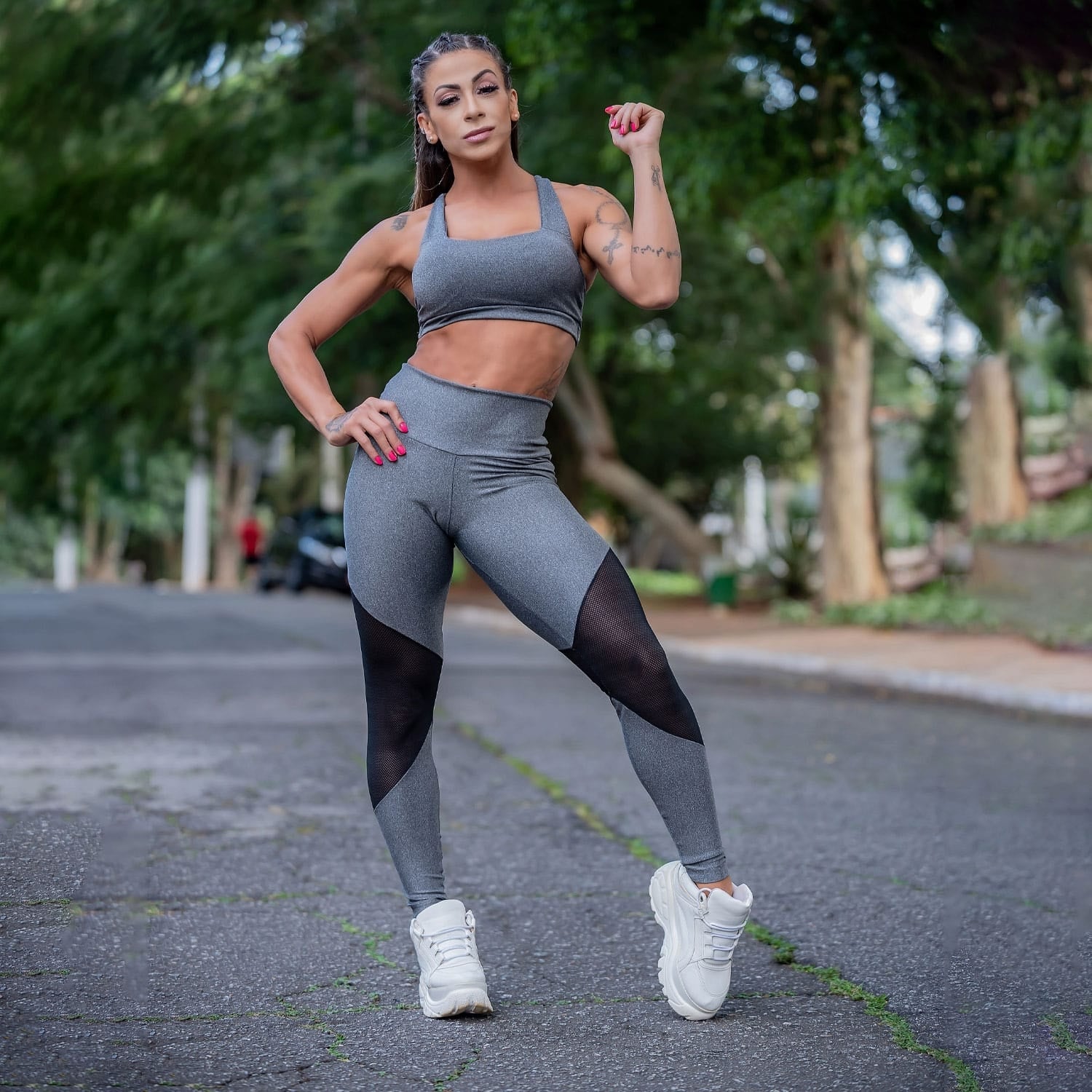 Conjunto Mescla com Calça com Tela Preta e Cropped com Bojo | Ref: 8.8.0160-03