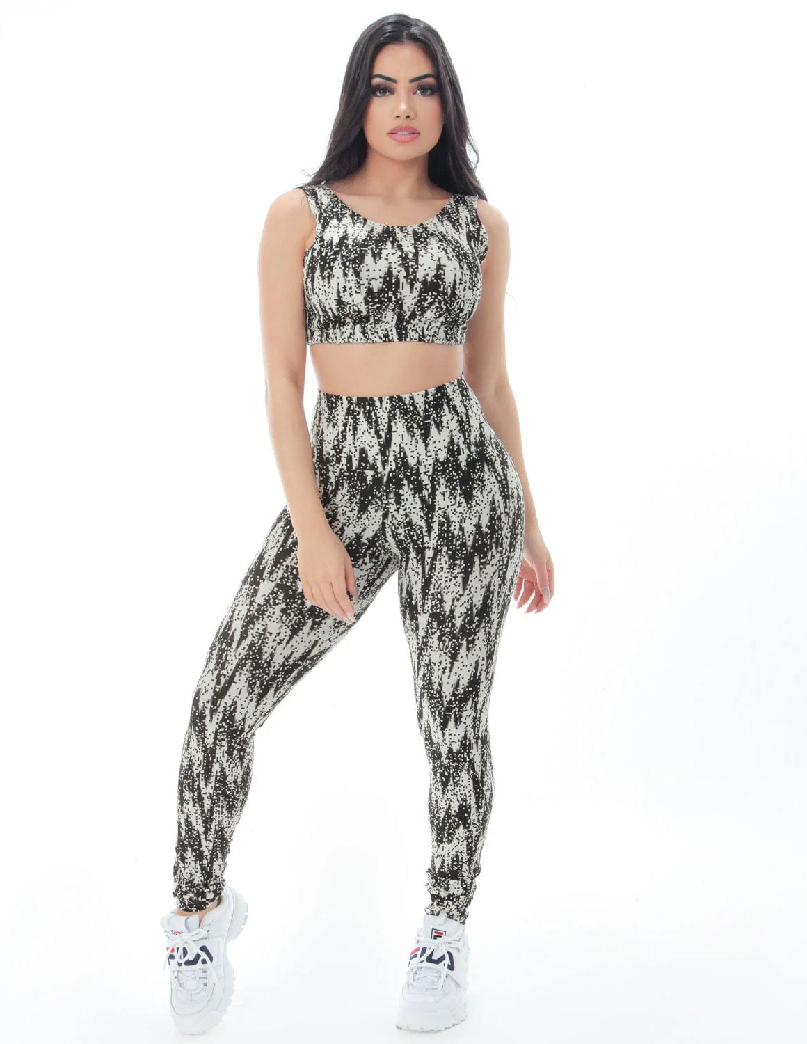 Conjunto Estampado Fitness Cropped e Calça com Cós Alto | 8.8.0162-3203