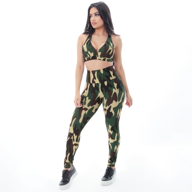 Conjunto Camuflado Top com Bojo e Calça Cós Alto | Ref: 8.8.0165-852