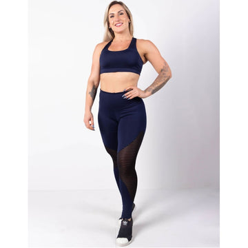 Conjunto Feminino Azul Marinho Calça com Tela de Poliamida e Top com Bojo | Ref: 8.8.0170-18