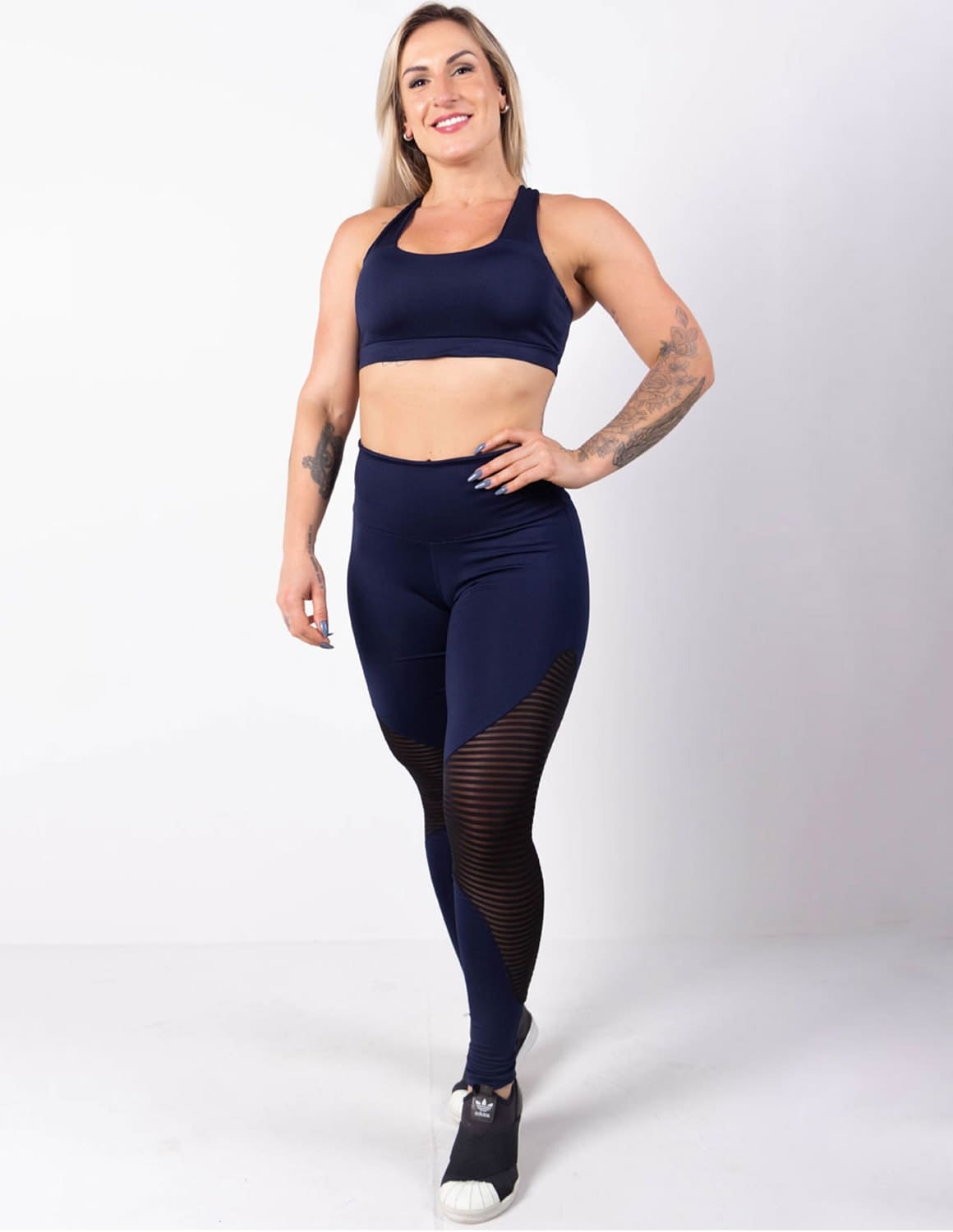 Conjunto Feminino Azul Marinho Calça com Tela de Poliamida e Top com Bojo | Ref: 8.8.0170-18