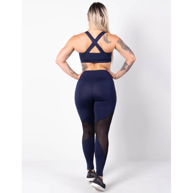 Conjunto Feminino Azul Marinho Calça com Tela de Poliamida e Top com Bojo | Ref: 8.8.0170-18