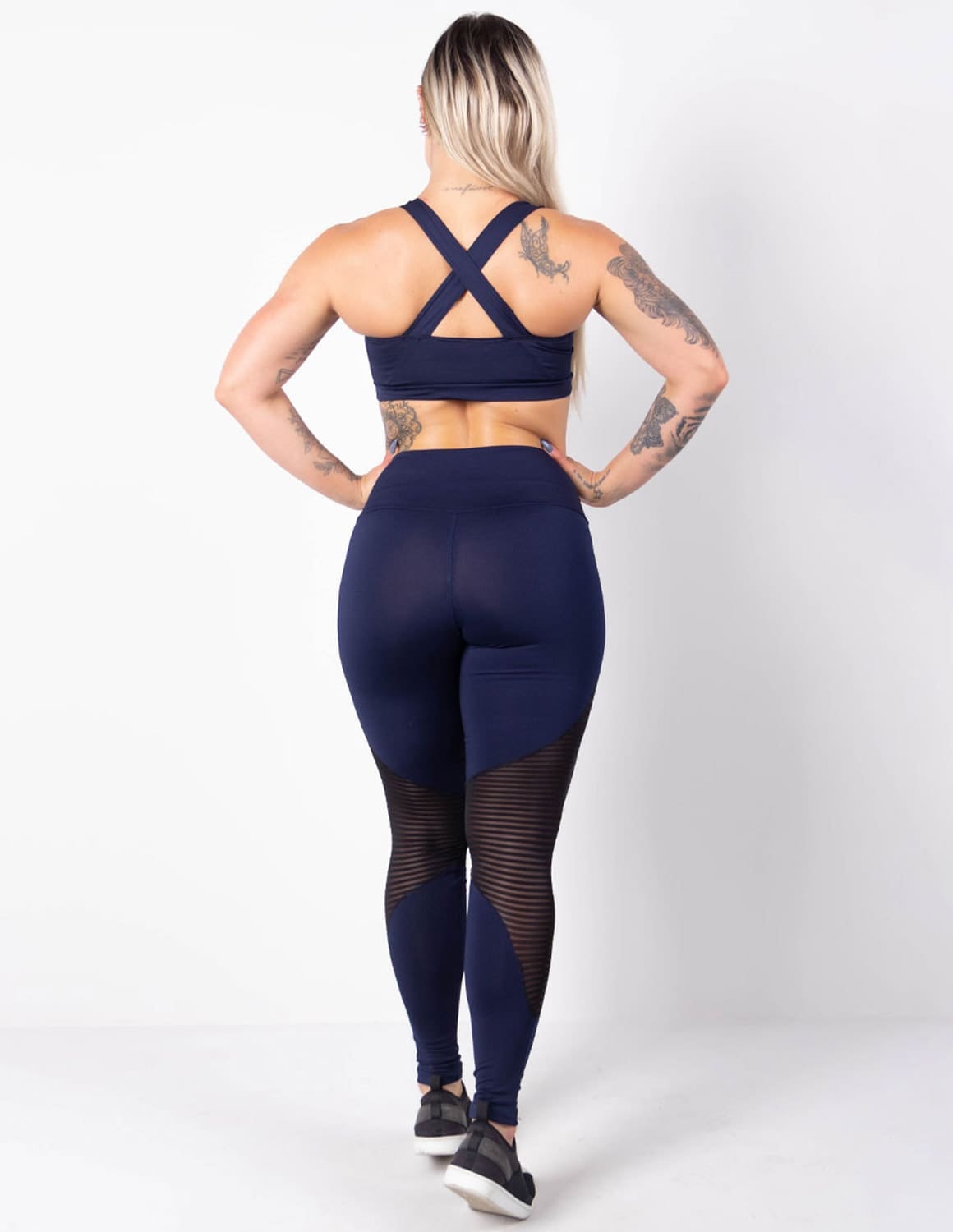 Conjunto Feminino Azul Marinho Calça com Tela de Poliamida e Top com Bojo | Ref: 8.8.0170-18