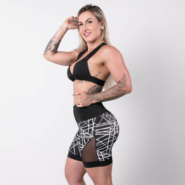 Conjunto Top com Bojo e Short Estampado com Recortes em Tela nas Laterais | Ref: 8.8.0177-3218