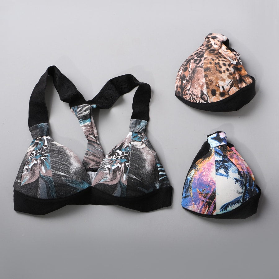 Kit com 3 Tops em Poliéster Estampado com Bojo | Ref: KIT0258