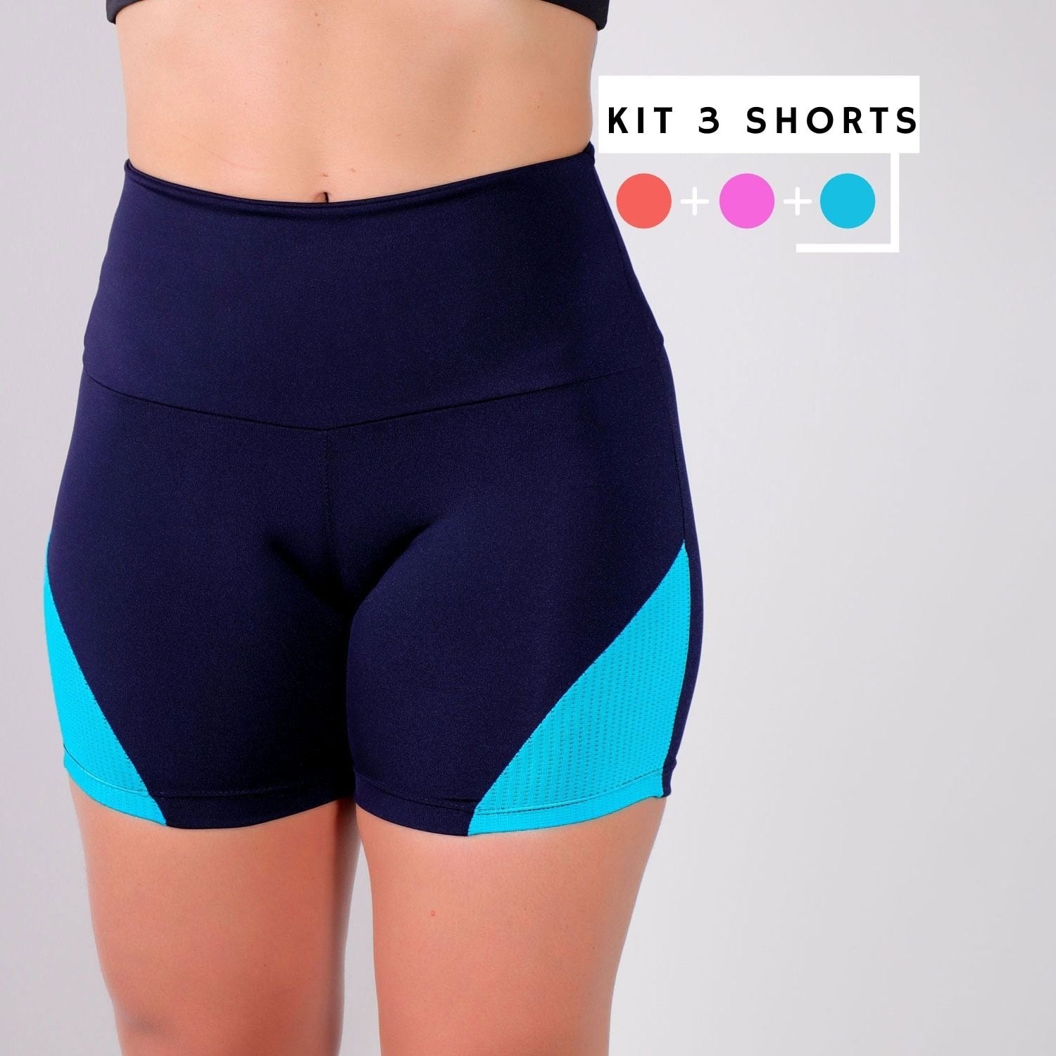 Kit com 3 Shorts com Recortes de Tela de Poliamida | Ref: KITSHORT-04