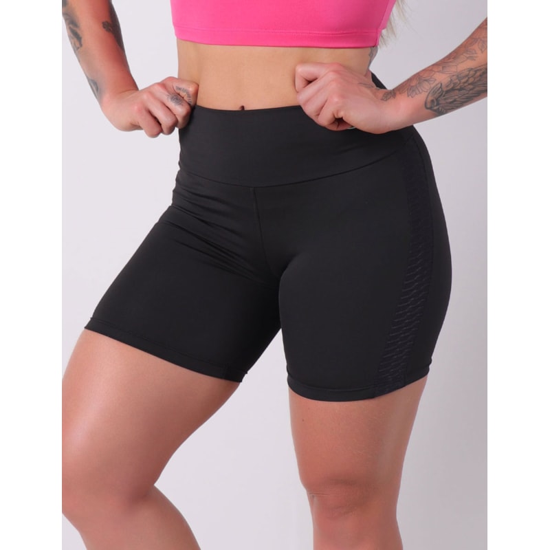 Short Preto com Recorte Texturizado nas Laterais | Ref: 4.4.4416-01