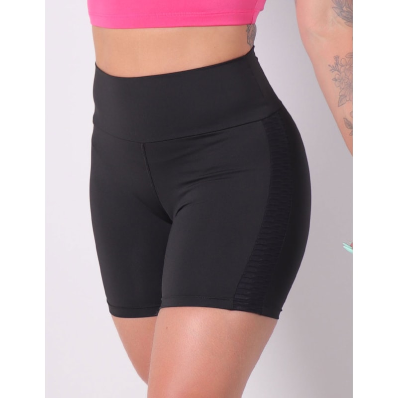 Short Preto com Recorte Texturizado nas Laterais | Ref: 4.4.4416-01