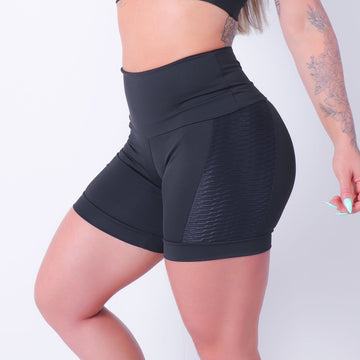 Short com Recorte Texturizado nas Laterais e Barra Preto | Ref: 4.4.4417-01