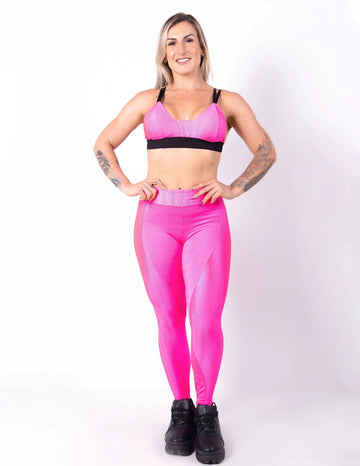 Conjunto Fitness em Poliamida Rosa Neon com Top e Legging | Ref: 6.6.0114-39