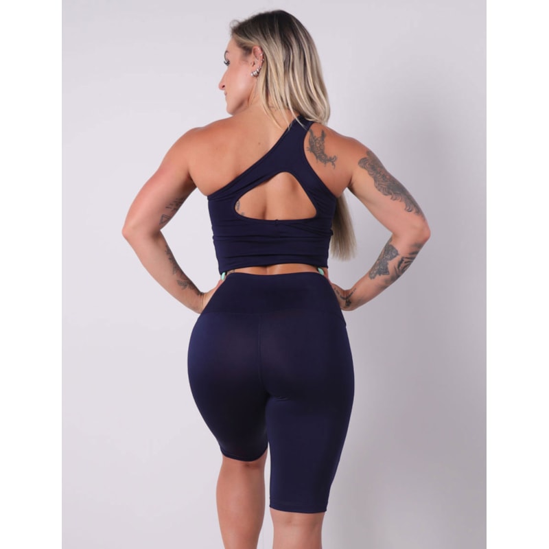 Conjunto Feminino Cropped com Bojo e Bermuda Ciclista Azul Marinho | Ref: 8.8.0184-18