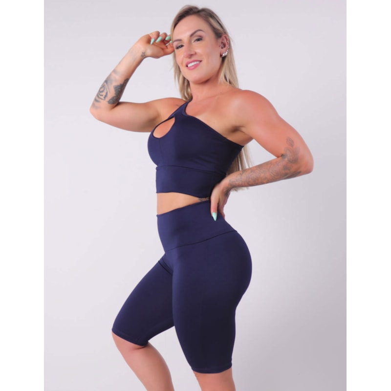 Conjunto Feminino Cropped com Bojo e Bermuda Ciclista Azul Marinho | Ref: 8.8.0184-18