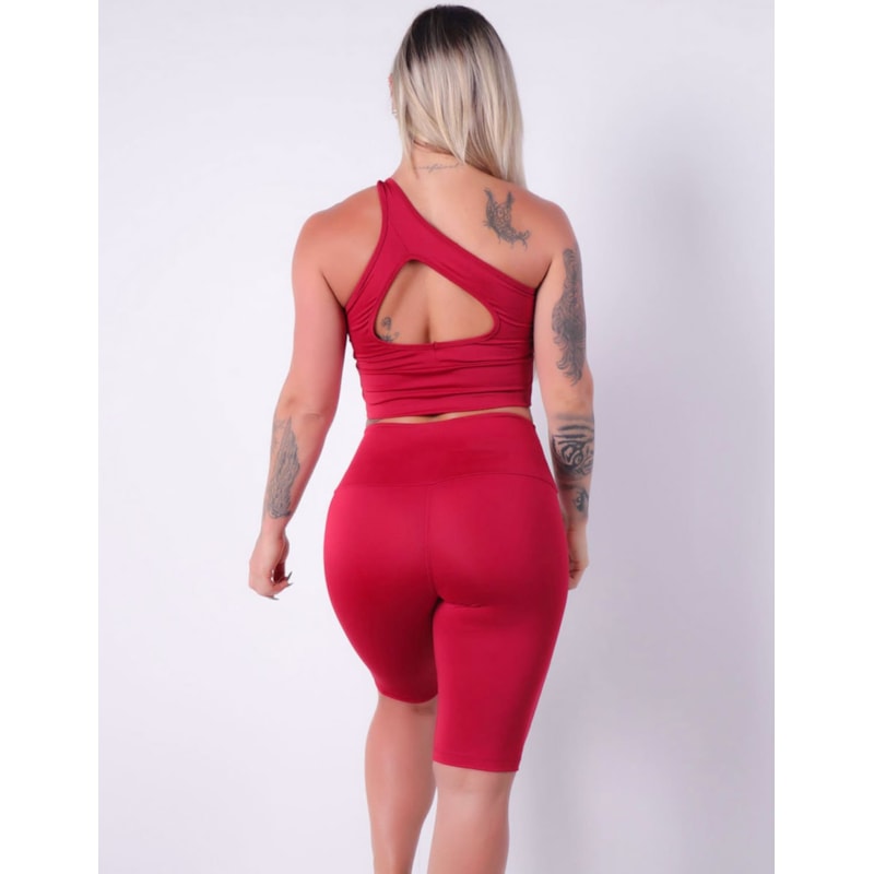 Conjunto Fitness Vinho Bermuda Ciclista e Cropped com Bojo Removível | Ref: 8.8.0184-24