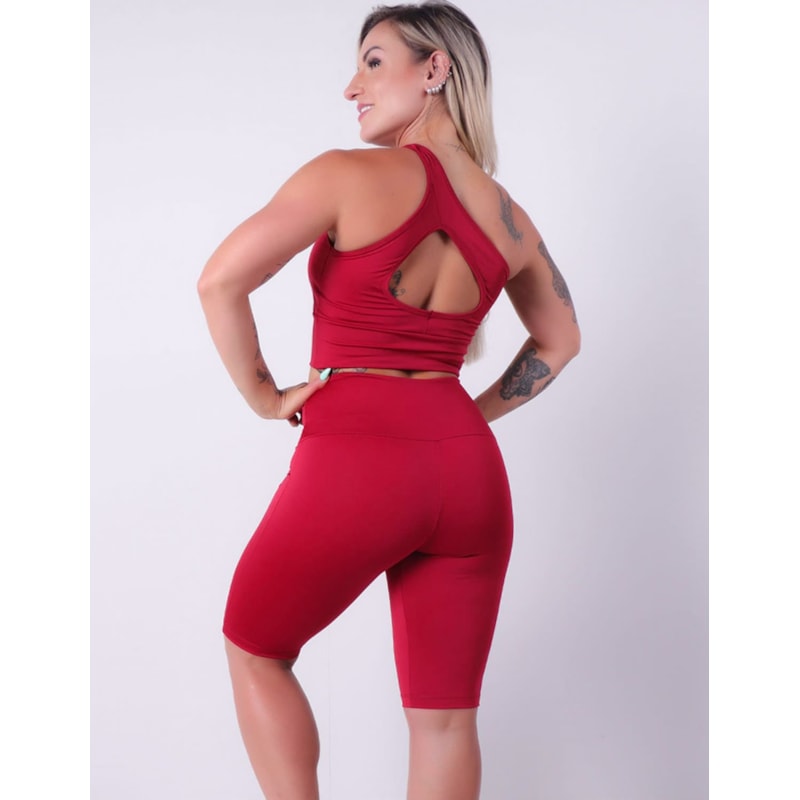 Conjunto Fitness Vinho Bermuda Ciclista e Cropped com Bojo Removível | Ref: 8.8.0184-24