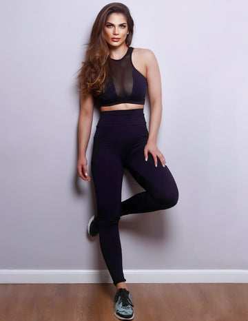 Conjunto Preto com Cropped com Bojo e Calça Empina Bumbum com Tela | Ref: 8.8.0187-01