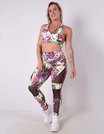 Conjunto Estampado com Cropped com Bojo e Calça Punho com Tule | Ref: 8.8.0190-3165
