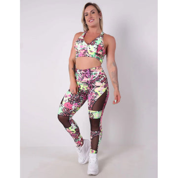 Conjunto Estampado com Cropped com Bojo e Calça Punho com Tule | Ref: 8.8.0190-3165