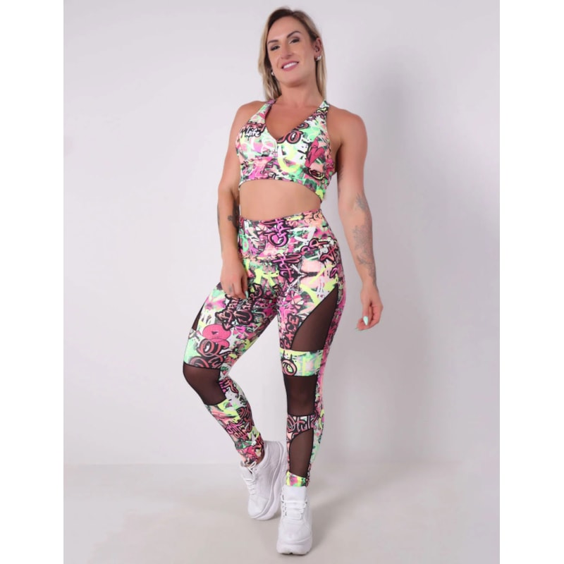 Conjunto Estampado com Cropped com Bojo e Calça Punho com Tule | Ref: 8.8.0190-3165