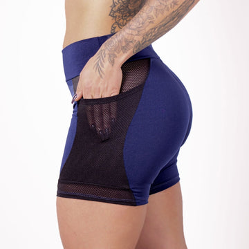 Bermuda Meia Coxa Azul Marinho com Bolsos Laterais e Recortes de Tela | Ref: 4.4.4397-18