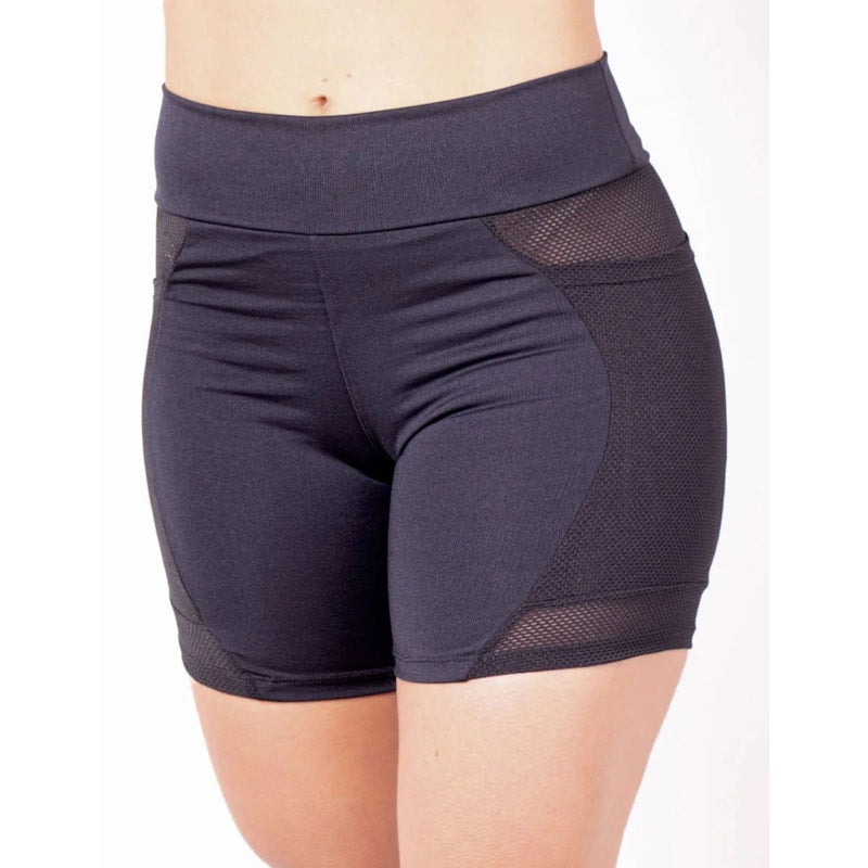 Bermuda Meia Coxa Preta com Bolsos Laterais e Recortes de Tela | Ref: 4.4.4397-01
