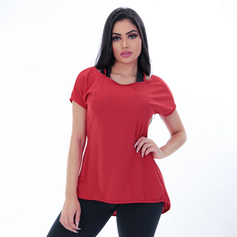 Blusa Feminina Dry Fit com Manguinhas Vermelha | Ref: 4.4.4386-11