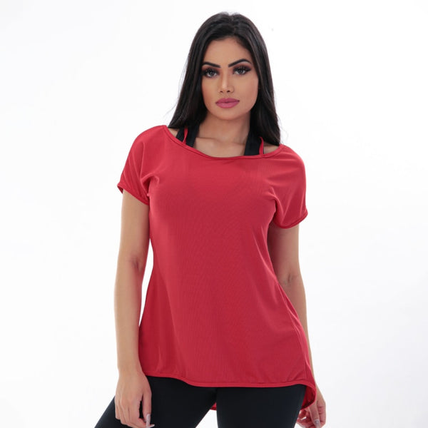 Blusa Feminina Dry Fit com Manguinhas Vermelha | Ref: 4.4.4386-11