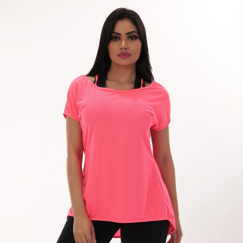Blusa Fitness Feminina Dry Fit Rosa Neon | Ref: 4.4.4386-39
