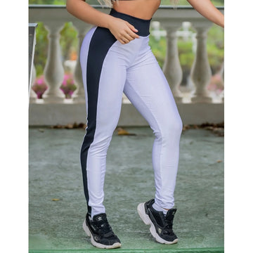 Calça de Poliamida Branca Texturizada com Recortes Pretos | Ref: 3.3.2526-0102
