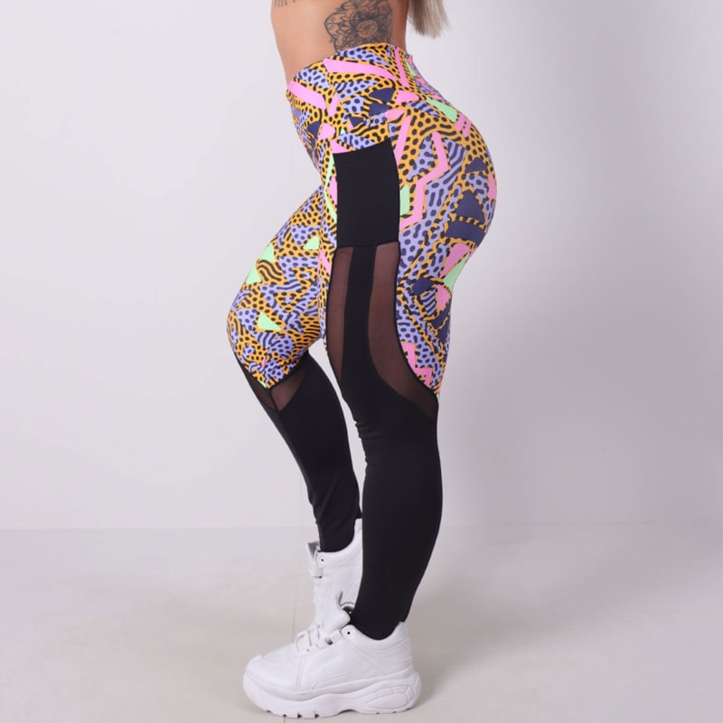 Calça Feminina Fitness Estampada com Bolsos e Tule | Ref: 4.4.1815-3186