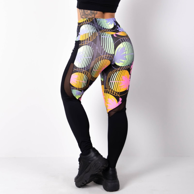 Calça Feminina Fitness Estampada com Tule e Bolsos | Ref: 4.4.1815-3169