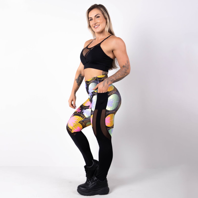 Calça Feminina Fitness Estampada com Tule e Bolsos | Ref: 4.4.1815-3169