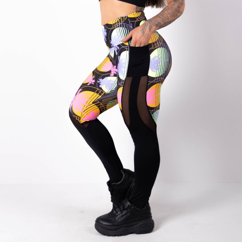 Calça Feminina Fitness Estampada com Tule e Bolsos | Ref: 4.4.1815-3169