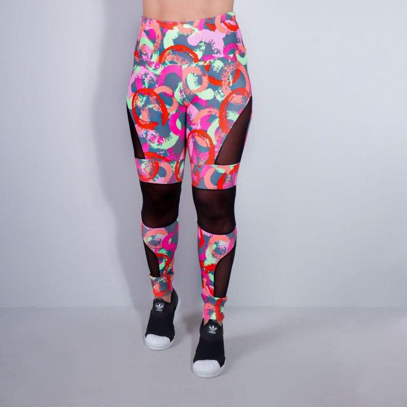 Calça Feminina Fitness Estampada com Tule Preto nas Pernas | Ref: 4.4.4252-3177