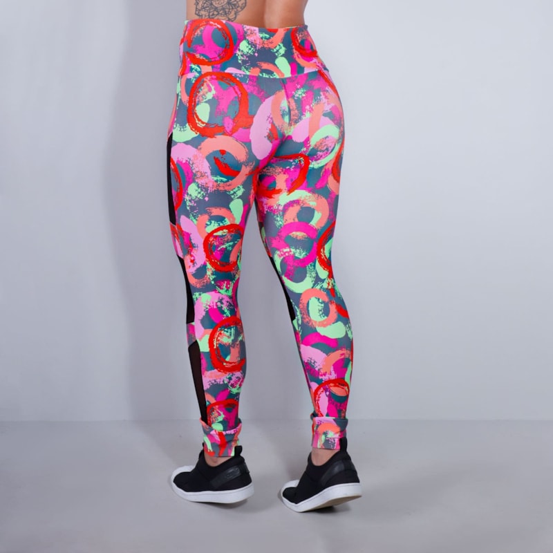 Calça Feminina Fitness Estampada com Tule Preto nas Pernas | Ref: 4.4.4252-3177