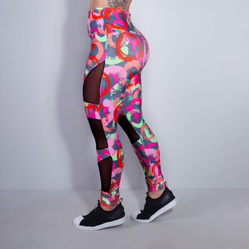 Calça Feminina Fitness Estampada com Tule Preto nas Pernas | Ref: 4.4.4252-3177