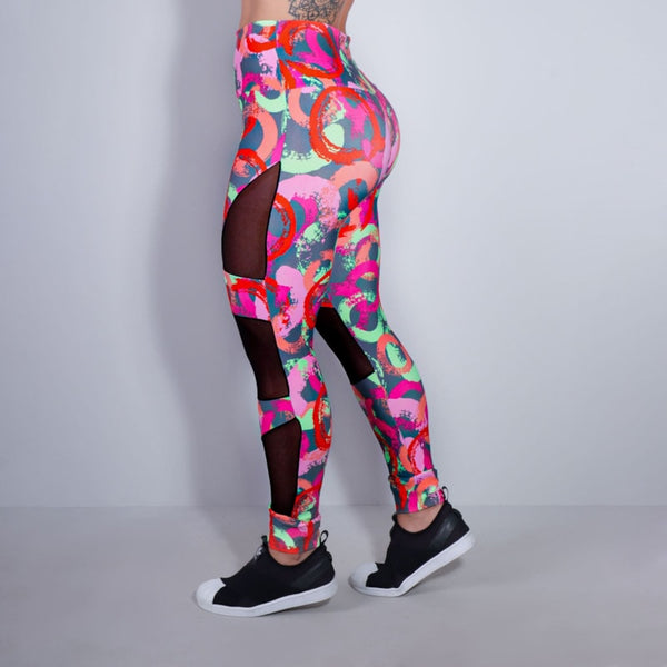 Calça Feminina Fitness Estampada com Tule Preto nas Pernas | Ref: 4.4.4252-3177