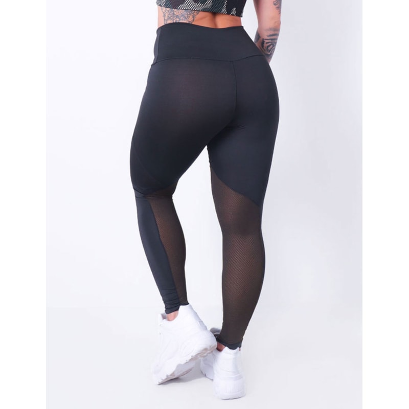 Calça Feminina Preta com Recortes de Tela | Ref: 4.4.4206-01