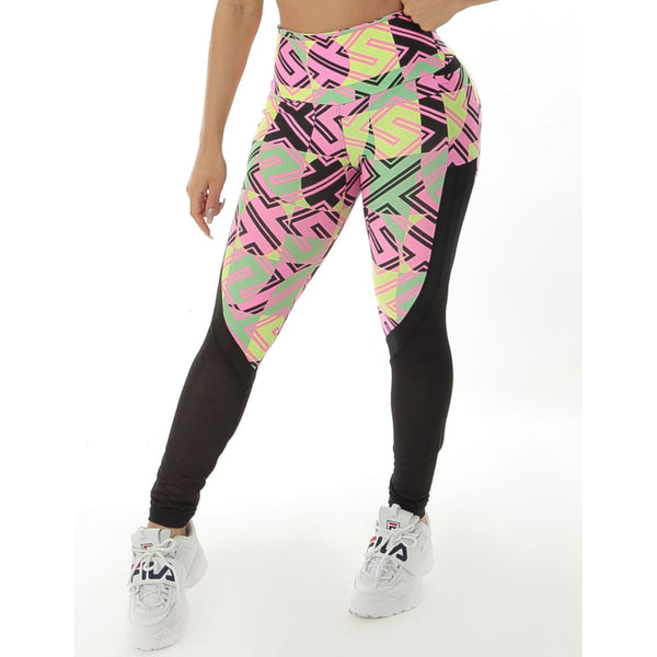 Calça Fitness com Detalhe em Tela e Bolso Estampada | Ref: 4.4.4170-3183