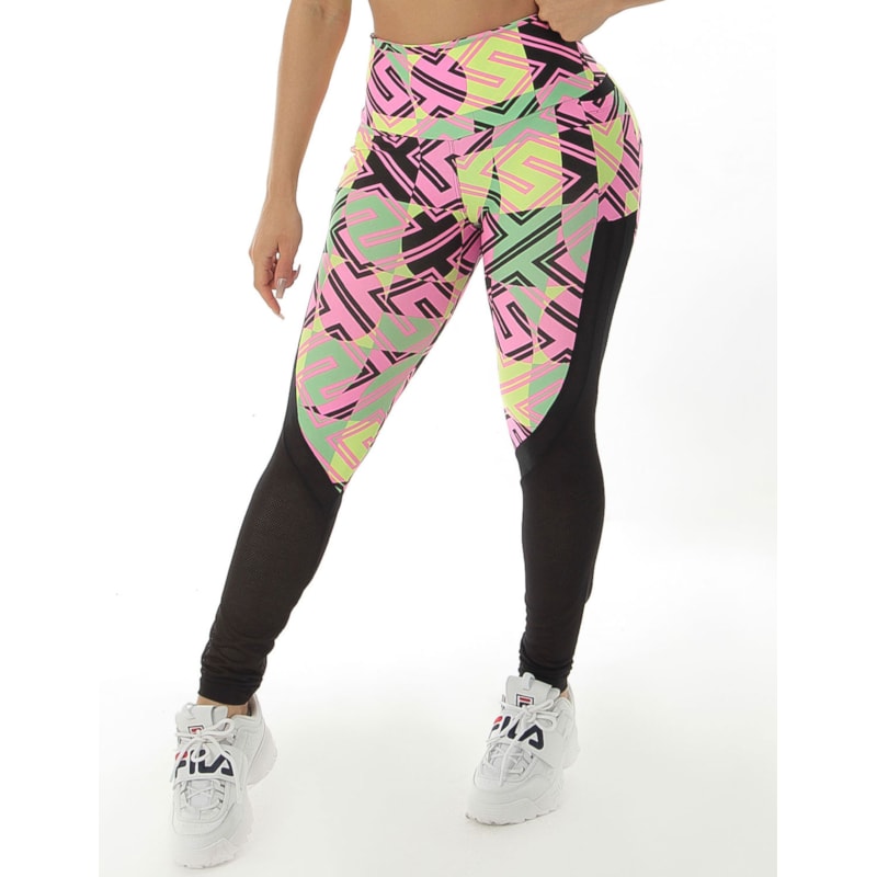 Calça Fitness com Detalhe em Tela e Bolso Estampada | Ref: 4.4.4170-3183
