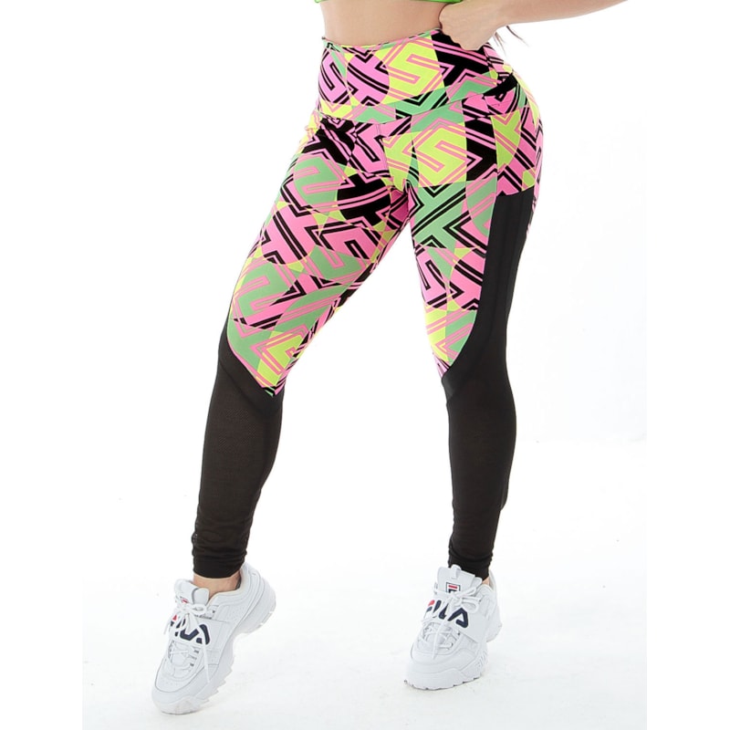 Calça Fitness com Detalhe em Tela e Bolso Estampada | Ref: 4.4.4170-3183