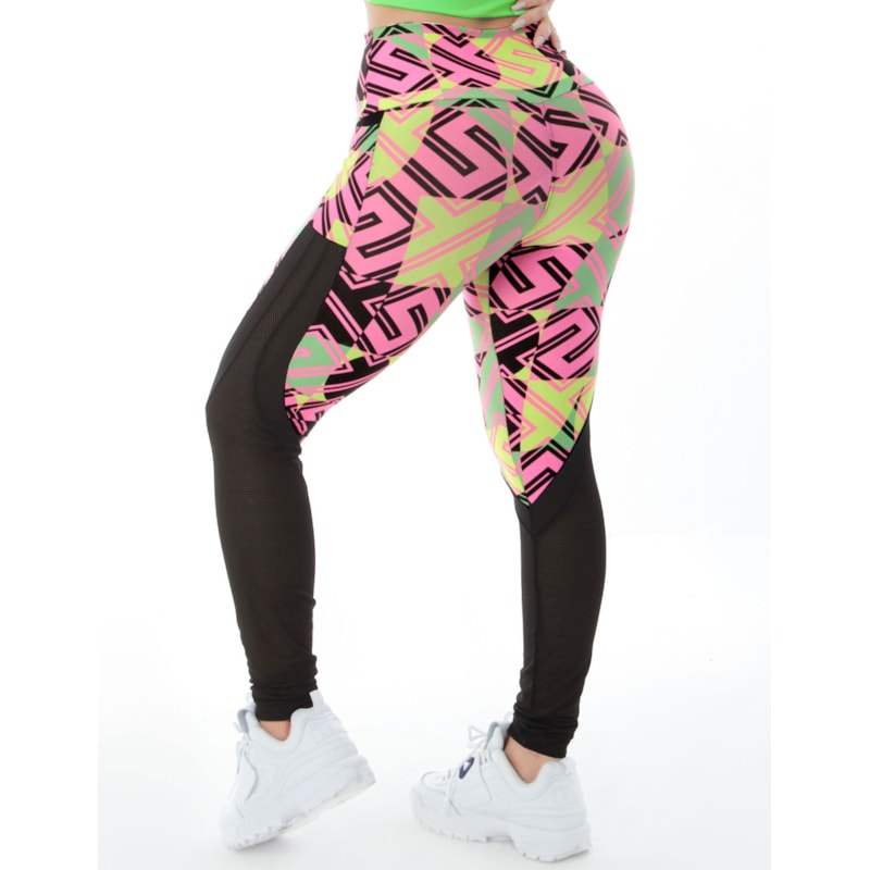 Calça Fitness com Detalhe em Tela e Bolso Estampada | Ref: 4.4.4170-3183