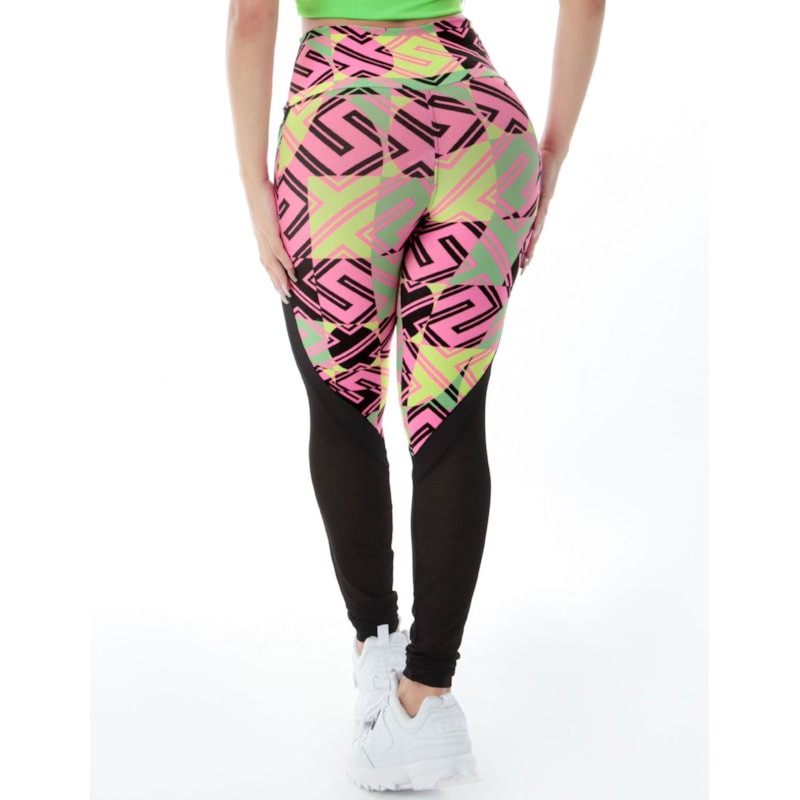 Calça Fitness com Detalhe em Tela e Bolso Estampada | Ref: 4.4.4170-3183
