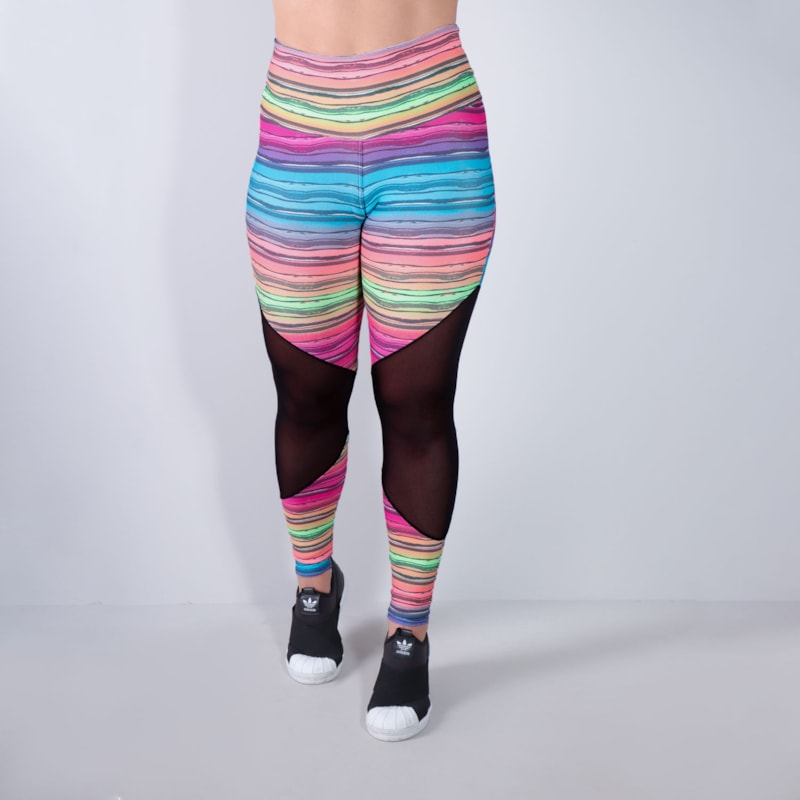 Calça Fitness com Tule Estampada | Ref: 4.4.1712-3163