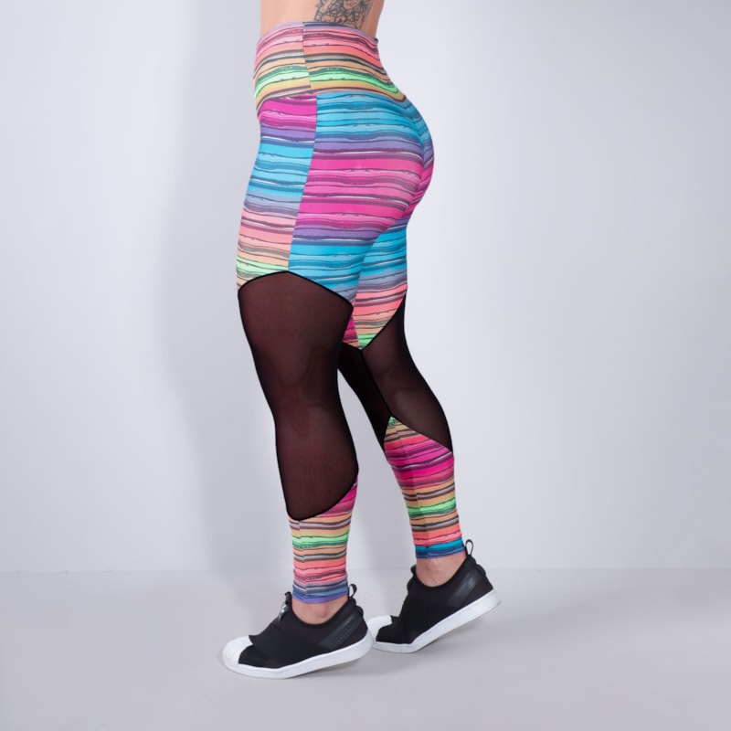 Calça Fitness com Tule Estampada | Ref: 4.4.1712-3163